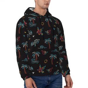 Sudadera con capucha negra para hombre con estampado de palmeras tropicales y loros, corte regular, ropa informal de verano - Product Image 2