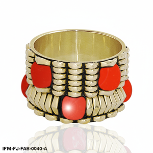 Vintage Bohemian Gold-Tone Statement Bangle with Bold <b>Red</b> Enamel Inlay Chunky Stackable Fashion <b>Bracelet</b> for Women - Product Image 4