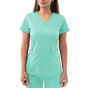 Blouses et Chemises d'Infirmière Personnalisées à Manches Courtes et Col en V, Uniformes Hospitaliers en Tissu Sergé, Polyester Spandex, En Stock, Vente en Gros - Product Image 2