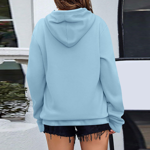 Women Hoodie Unisex Light Blue Hooded Sweatshirt Regular Sleeve Fleece Oversized Fit Casual Pocket Design Solid Color Autumn We - Product Image 2