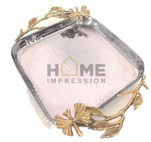 En laiton Fleur Feuille Poignées Martelé Plateau de Service - Product Image 1