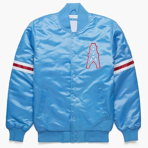 Chaqueta Varsity Personalizada Azul Claro Satinado para Hombre, Chaqueta Bomber con Ribete Rojo y Blanco, Uniforme de Béisbol Letterman al por Mayor, Ropa Deportiva - Product Image 1
