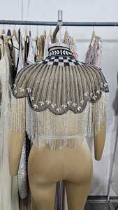 Cape d'épaule de luxe en polyester à franges perlées argentées pour adulte - Boléro de soirée et Chandni de fête brodés à la main Export ODM - Product Image 3