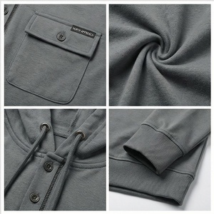 Sweat-shirt à capuche pour homme à manches longues avec poches avant, couleur unie, pull en coton tricoté décontracté, vêtements d'automne - Product Image 4