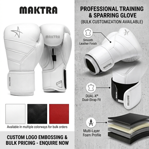 Guantes de Boxeo Maktra Premium de Cuero Blanco de 14oz |   Guantes Profesionales de Entrenamiento y Sparring con Sistema de Cierre Dual-X |   Multi-La - Product Image 2