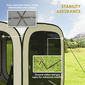 Beige 11 X 11ft UPF50+ Pop up Screen Tent Portable <b>Camping</b> Gazebo Screen House with Carry Bag - Product Image 5