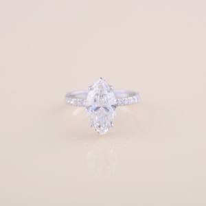 IGI Certified Marquise Cut Diamond Engagement / Wedding <b>Ring</b> <b>with</b> Pavé Band in Solid <b>925</b> Sterling <b>Silver</b> - Product Image 1