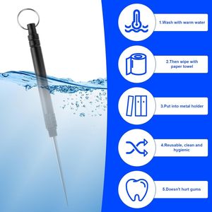 6 cure-dents portables en titane métallique réutilisables, cure-dents de poche, porte-clés, format voyage, produit d'hygiène bucco-dentaire - Product Image 3