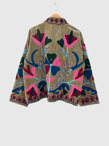 Veste en lin brodée de fleurs, col montant, manches longues, style Prairie Chic, vêtements de printemps pour femmes - Product Image 3