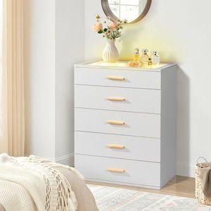 FCH White Pitted Particleboard Dresser with Tempered Glass 66*35*83cm Five Drawers Visible <b>Side</b> Cabinet Triamine Coating - Product Image 4