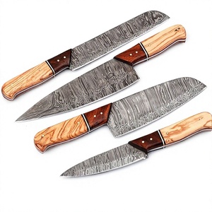 BA Enterprises Damascus Steel <b>Knife</b> <b>Set</b> 4 Pieces Right Hand Wood Handle Handmade <b>Sharp</b> Blades 8-9.9in Length Carbon 66-Layer - Product Image 1