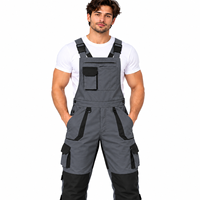 Combinaison de travail grise pour homme avec empiècements noirs et multiples poches, résistante à l'abrasion, en polyester et coton, pour travaux manuels