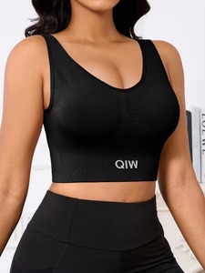 Débardeur long de sport pour femmes |   Brassière de fitness à col rond et dos découpé |   Vêtements de sport sans fil à compression pour l'entraînement - Product Image 4