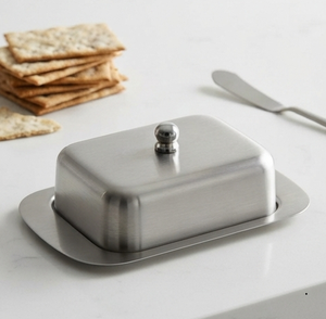 Beurrier rectangulaire en acier inoxydable avec couvercle hermétique pour la conservation de la fraîcheur, idéal pour la cuisine et les fêtes, design minimaliste - Product Image 1