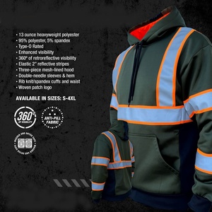 High Visibility Reflective Safety ANSI Class 2 Breathable Mesh Hoodie Waterproof Workwear <b>Pullover</b> <b>Jacket</b> Pocket for Day Night - Product Image 6