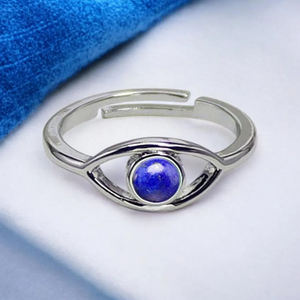Hermoso Anillo Ajustable de Plata de Ley 925 con Ojo Turco de Lapislázuli, Gema Redonda de 6mm, Estilo Bohemio, Joyería de Compromiso con Piedra de Nacimiento - Product Image 1