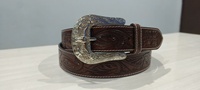 Ceinture en cuir tressé floral vintage faite à la main, style western cowboy, motif tournesol en relief, en cuir de vachette véritable avec boucle gravée pour homme