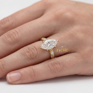 Romantic Vintage Style Marquise Lab Grown Diamond Engagement <b>Ring</b> <b>Adjustable</b> Band 925 <b>Silver</b> Elegant Jewelry for Anniversary - Product Image 4