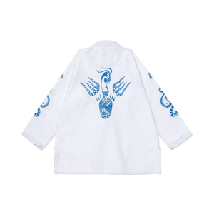 Kimono de BJJ Blanc et Bleu en Tissu Perlé 450GSM Coton Durable Séchage Rapide Respirant Léger Uniforme d'Entraînement Arts Martiaux Personnalisable OEM - Product Image 2