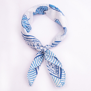 Organic Cotton <b>Square</b> <b>Scarf</b> Blue White Striped Pattern Casual Spring Summer Headwear 53x53cm Unisex Bandana Handkerchief - Product Image 1