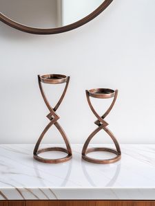 Support à bougies en cuivre antique, porte-bougie en métal doré de luxe pour la décoration de la maison, centre de table pour le salon - Product Image 6