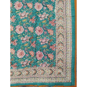 ผ้านวมสองด้านลายดอกไม้สไตล์วินเทจ ทำจากผ้าฝ้ายแท้ 100% พิมพ์ลายด้วยมือ สีฟ้าทะเล เป็นมิตรกับสิ่งแวดล้อม เหมาะสำหรับเตียงคู่ ใช้ตกแต่งบ้าน - Product Image 2