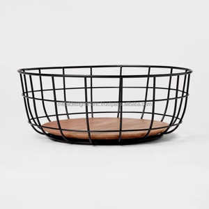 2-Tier Rectangular Metal and <b>Wood</b> Organizer Storage <b>Baskets</b> for Fruits Vegetables Kitchenware Tableware - Product Image 3