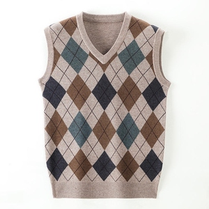 Men's <b>Argyle</b> Knitted Sleeveless V-Neck Pullover <b>Sweater</b> <b>Vest</b> Regular Fit Casual Autumn Wear Best Quality New Streetwear Style - Product Image 1