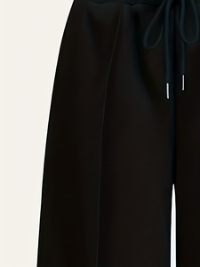 Pantalon large noir pour homme, taille élastique avec cordon de serrage, décontracté, respirant, en polyester tricoté, pour l'automne - Product Image 4