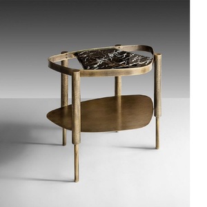 Table d'appoint ronde en métal au design marbré, table basse de qualité antique, taille personnalisée, en aluminium et laiton - Product Image 3