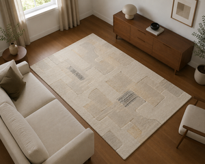 Tapis en laine tufté à la main pour salon, style Japandi minimaliste, bicolore beige crème et or, de luxe, design personnalisé, OEM - Product Image 1