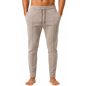 Mens Casual Waffle Knit <b>Trousers</b> Slim Fit Textured Pants <b>Elastic</b> Drawstring <b>Waist</b> Comfortable Daily Wear Jogger Bottoms Custom - Product Image 1