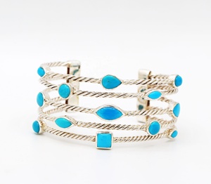 Bracelet manchette en turquoise naturelle style sud-ouest, en argent sterling 925 massif, fait main, bijoux pour femme, cadeau tendance pour fête - Product Image 2