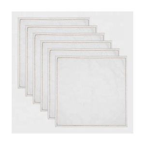 Serviettes de table en coton et lin 40x40cm, bordure brodée en zigzag, lavables, pour mariage, fête, approvisionnement en gros, OEM - Product Image 6