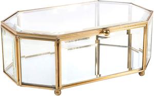 Clear Glass & Brass Tone Metal Slanted Top Lid Shadow Box Jewelry - Product Image 6