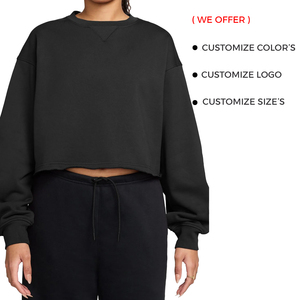 Sudadera Corta Personalizada para Mujer, Corte Holgado, Informal, de Felpa, Cuello Redondo, Manga Larga, Estilo Urbano - Product Image 1