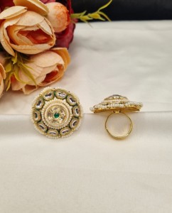Heavy Work Kundan Pearl Beaded <b>Adjustable</b> <b>Ring</b> For Women Gold Plated Fashion <b>Ring</b> For Wedding Reception Festive Wear Collections - Product Image 5