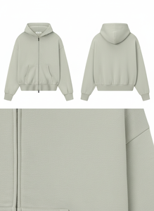 Sudadera con capucha de forro polar verde salvia extragrande con cremallera, logotipo personalizado, estilo urbano de alto gramaje, fabricante OEM, venta al por mayor - Product Image 2