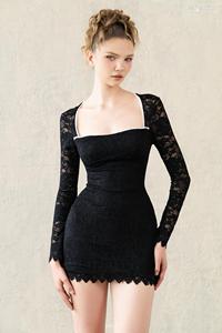 Wholesale Women's Square-Neck <b>Long</b> Sleeve Lace Bodycon Mini <b>Dress</b> ET3452 - Product Image 3