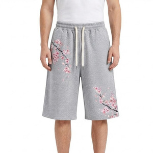 Pantalones Cortos Holgados con Cordón y Estampado Floral Gris para Hombre, Pantalones Capri Casuales de Pierna Ancha - Product Image 4