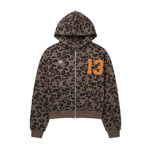 เสื้อฮู้ดซิปพิมพ์ลายเสือดาวสำหรับผู้ชาย ผ้าเชนิลล์ปักโลโก้ตามสั่ง ผ้าฝ้ายฟลีซ สตรีทแวร์ เสื้อฮู้ดซิปเต็มตัว ทรงโอเวอร์ไซส์ สวมใส่สบายๆ - Product Image 4