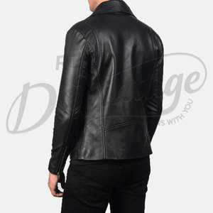 Blouson de motard en cuir noir pour homme, coupe ajustée, en véritable peau de mouton, automne-hiver, décontracté, style motard, vêtement d'extérieur tendance - Product Image 3