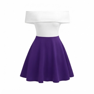 off the Shoulder a Line Mini <b>Dress</b> Women Solid Color Contrast Purple <b>White</b> Casual Party Summer Knitted Fabric Sleeveless Natural - Product Image 1