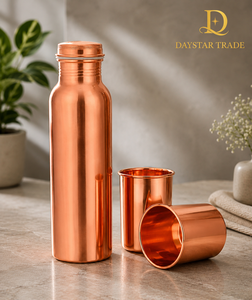 ชุดขวดน้ำทองแดง Daystar Trade พร้อมแก้ว 2 ใบ เป็นมิตรกับสิ่งแวดล้อม พกพาสะดวก ใช้ซ้ำได้ แก้วน้ำสำหรับเดินทาง ดีไซน์คลาสสิก ของขวัญทางธุรกิจ - Product Image 2