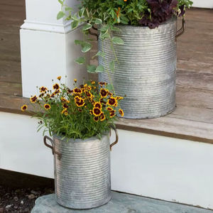 Jardinière galvanisée à base étroite, idéale pour les entrées, les coins intérieurs et la décoration des allées de jardin - Product Image 4