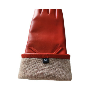 Red Leather <b>Gloves</b> With Bow Detail Wrist Length Sweet Style For Winter Casual Wear - Product Image 4