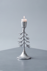 Support de bougie en métal en forme de sapin argenté, centre de table festif pour les fêtes, candélabre texturé moulé pour la décoration hivernale C - Product Image 3