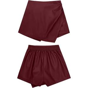 2025 femmes taille haute Faux cuir Shorts taille élastique froncé jupes portefeuille motif chaud jupes - Product Image 2