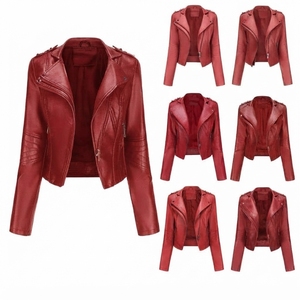 Blouson moto en cuir PU pour femme, manches longues, fermeture éclair, coupe courte, col rabattu, style motard, couleur unie, idéal pour l'automne - Product Image 2