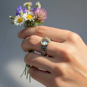 Anillo de Plata 925 con Aguamarina en Forma de Rama, Diseñado para una Elegancia Inspirada en la Naturaleza, con un Suave Brillo Azul Oceánico y un Atractivo de Joyería Artesanal Atemporal - Product Image 2
